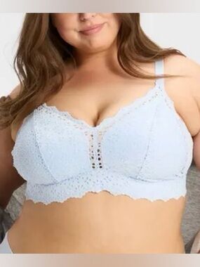New 2 Pc Lot Auden Women's Plus Size White Lace Triangle Bralette, Sz: 3X NWT